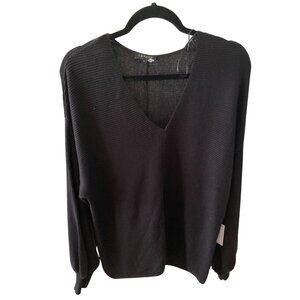 NWT 1. State Rib Balloon Sleeve Pullover Sweater Cotton Modal in Black Large